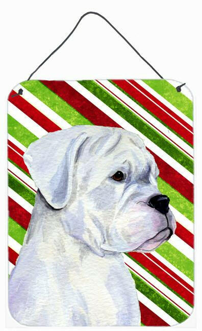 Boxer Candy Cane Holiday Christmas Wall or Door Hanging Prints Aluminum Metal Sign Kitchen Wall Bar Bathroom Plaque Home Decor Front Door Plaque, 12x16, Multicolor