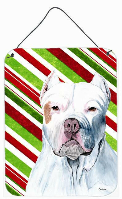 Pit Bull Candy Cane Holiday Christmas Wall or Door Hanging Prints Aluminum Metal Sign Kitchen Wall Bar Bathroom Plaque Home Decor Front Door Plaque, 12x16, Multicolor