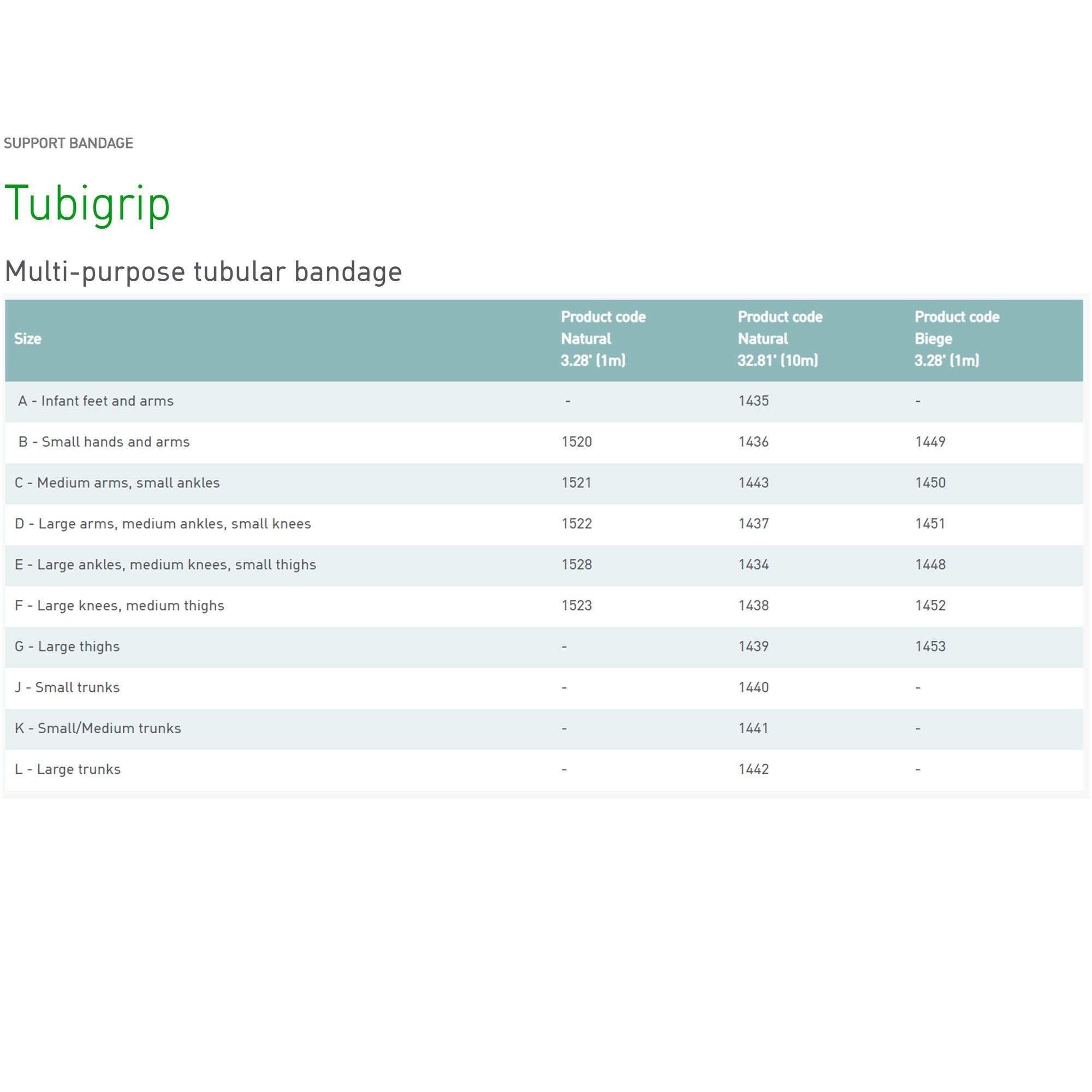Tubigrip® Pull On Elastic Tubular Support Bandage, 10 Meter, Size G 1439