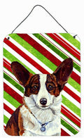 Corgi Candy Cane Holiday Christmas Wall or Door Hanging Prints Aluminum Metal Sign Kitchen Wall Bar Bathroom Plaque Home Decor Front Door Plaque, 12x16, Multicolor