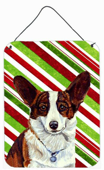 Corgi Candy Cane Holiday Christmas Wall or Door Hanging Prints Aluminum Metal Sign Kitchen Wall Bar Bathroom Plaque Home Decor Front Door Plaque, 12x16, Multicolor