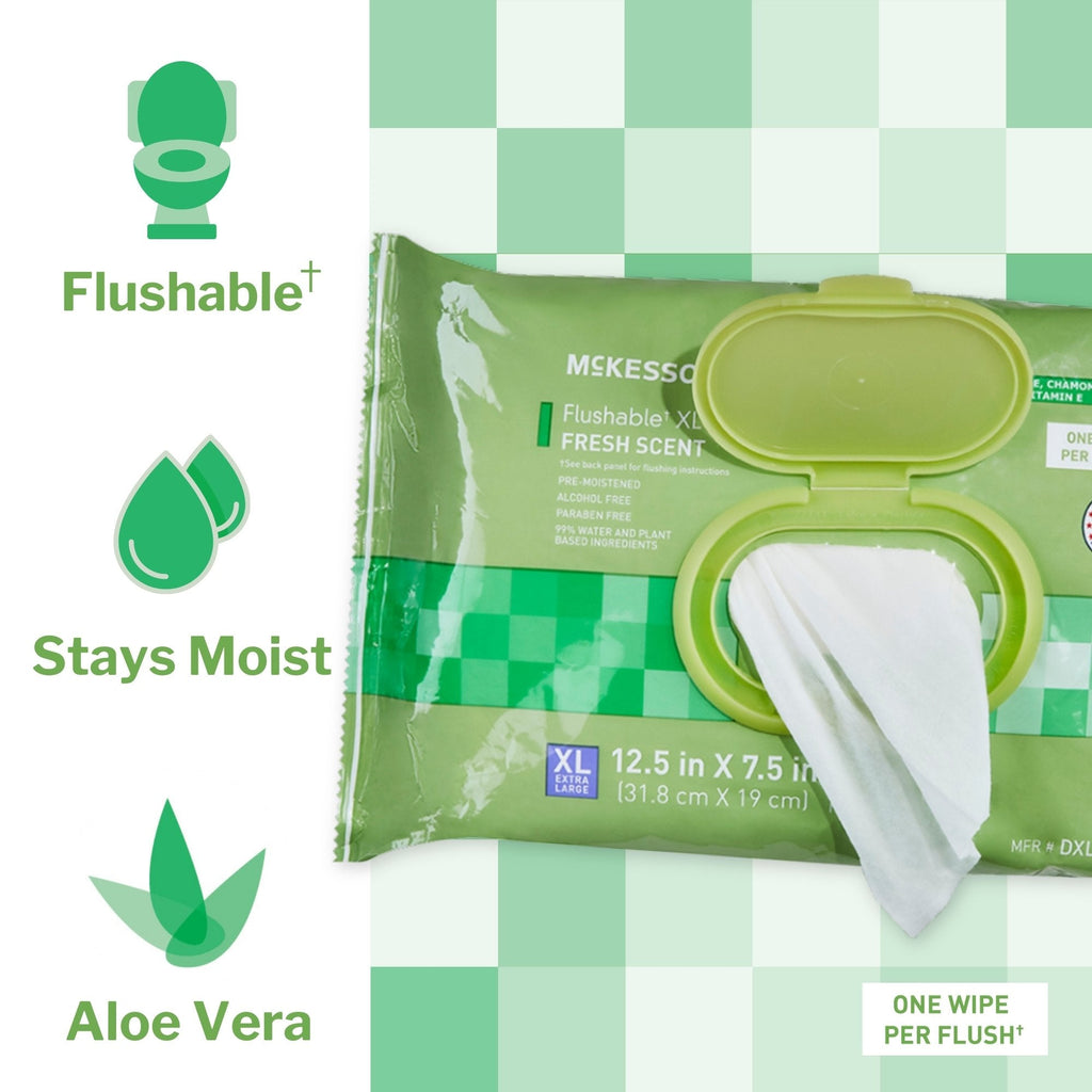McKesson Flushable* Wet Wipes XL - Scented, 48 Wet Wipes per Pack DXLF48