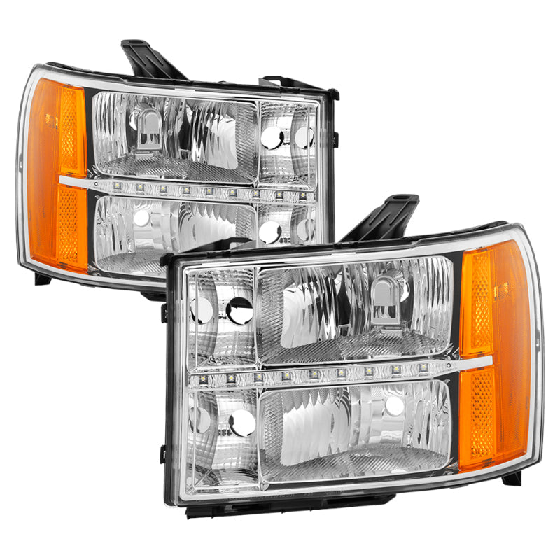 SPYDER xTune GMC Sierra 07-13 Headlights with Daytime LED Running Light - Chrome HD-JH-GSIE07-LED-C 9037436