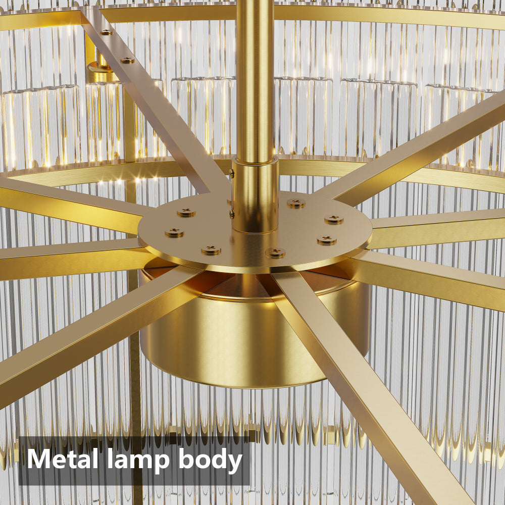 Water Ripple Crystal Glass Chandelier | 8/10-Light Modern Handmade Corrugated Glass Ceiling Light — Black or Gold, Round or Rectangular
