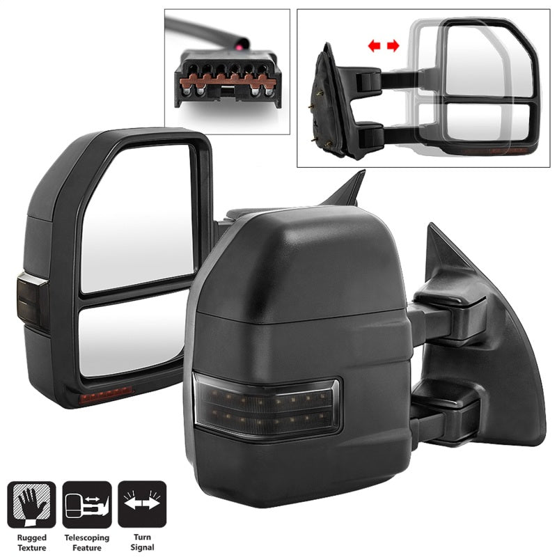 SPYDER xTune 99-07 Ford Super Duty LED Telescoping Manual Mirrors - Smk (Pair) (MIR-FDSD99S-G4-MA-RSM-SET) 9943140