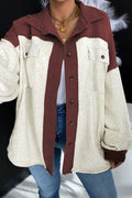 Unique Contrast Collared Pocketed Jacket with Button-Up Closure Modern Women Jacket