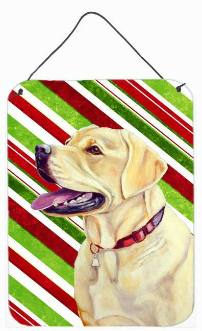 Labrador Candy Cane Holiday Christmas Wall or Door Hanging Prints Aluminum Metal Sign Kitchen Wall Bar Bathroom Plaque Home Decor Front Door Plaque, 12x16, Multicolor