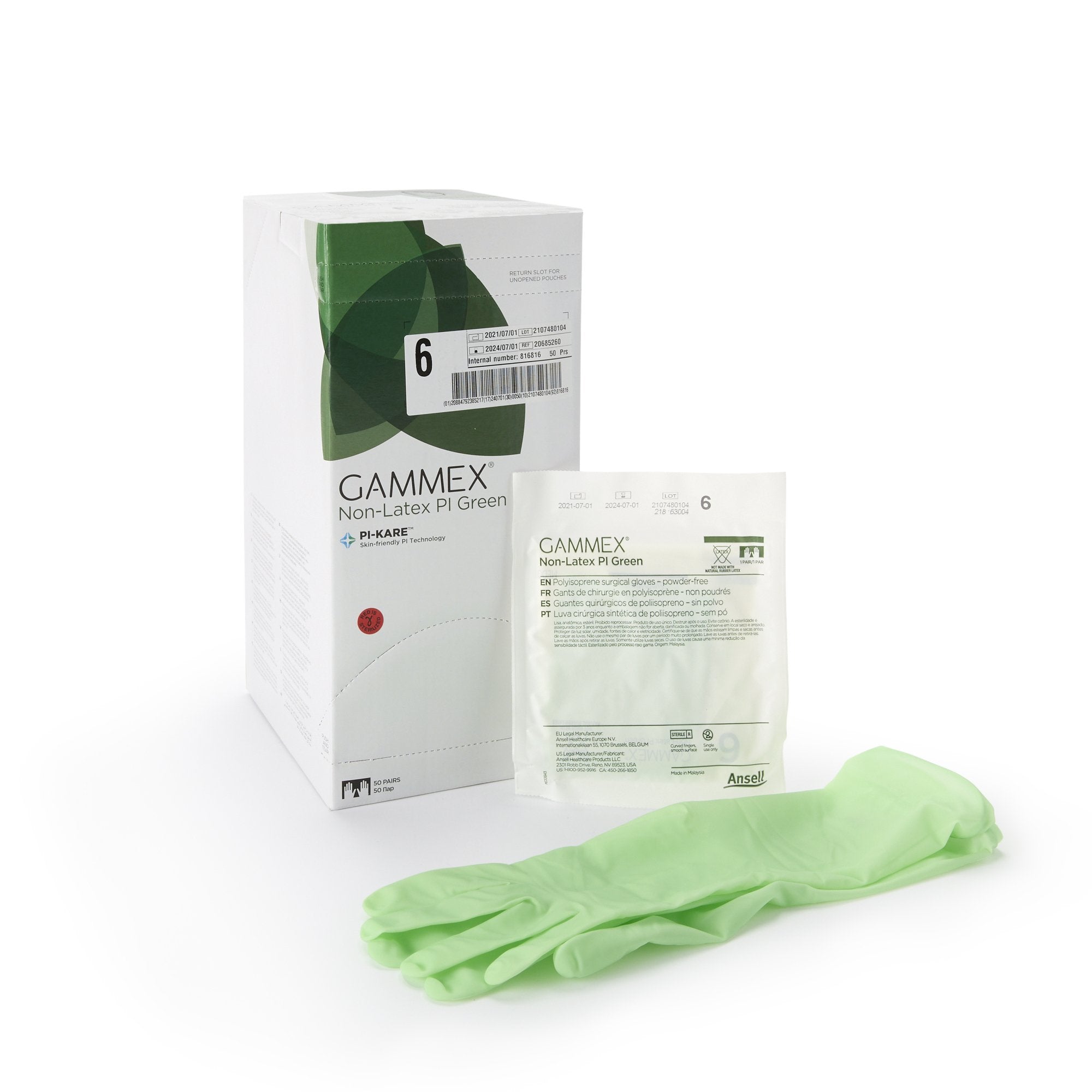 Gammex® Non-Latex PI Green Polyisoprene Surgical Glove, Size 6, Light Green 20685260