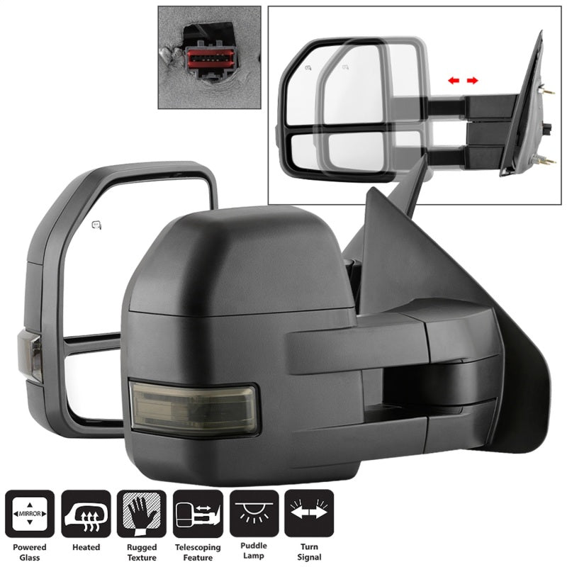 SPYDER xTune 04-14 Ford F-150 Heated LED Telescoping Mirrors - Smoke (Pair) (MIR-FF15009S-G4-PWH-SM-SET) 9943089