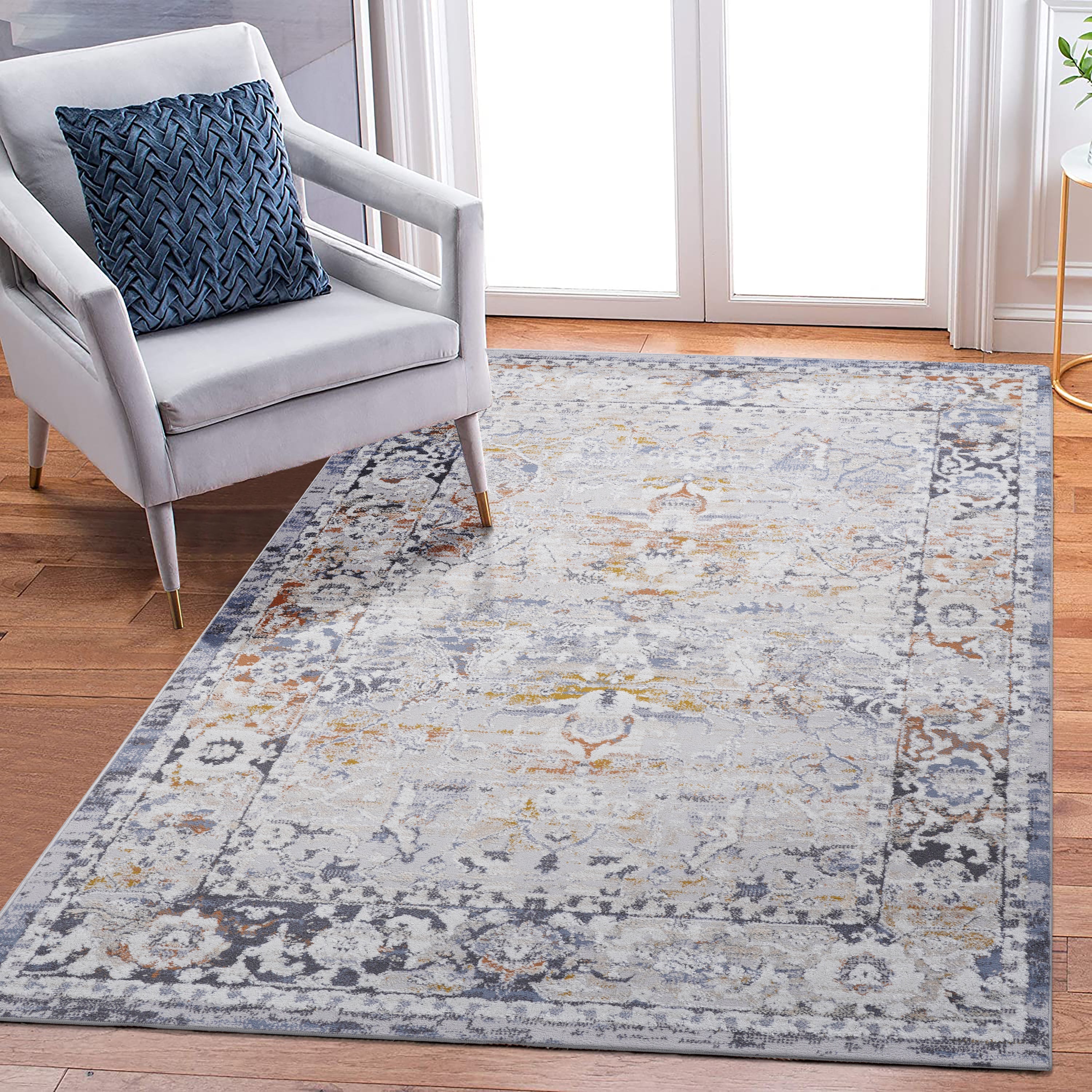 NAAR PAYAS Collection 5X7 Ivory / Grey / Traditional Area Rug