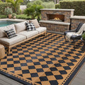 Outdoor Waterproof Rug 8'x10' Plastic Straw Rugs Washable Reversible Floor Mat Brown Plaid Carpet for Camping RV Deck Entryance Porch Picnic Balcony Beach Backyard