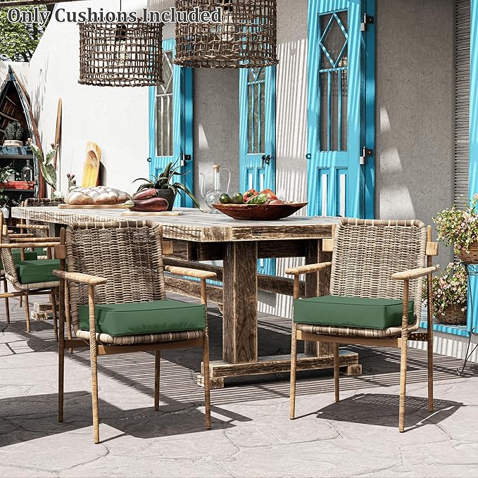 Patio Chair Cushions 18.5 X 16 X 4 Inch Waterproof Outdoor Seat Cushions for Patio Furniture, Outdoor Sofa Couch Pads with Ties & Handle, Set of 2, Green