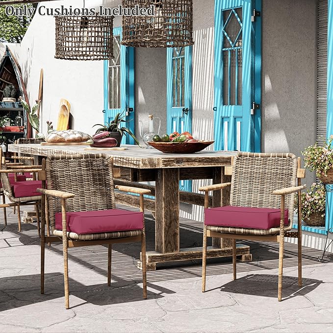 Patio Chair Cushions 18.5 X 16 X 4 Inch Waterproof Outdoor Seat Cushions for Patio Furniture, Outdoor Sofa Couch Pads with Ties & Handle, Set of 2, Fuchsiared