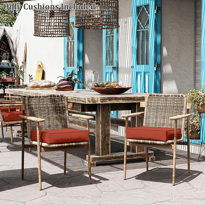 Patio Chair Cushions 19 X 19 X 4 Inch Waterproof Outdoor Seat Cushions for Patio Furniture, Outdoor Sofa Couch Pads with Ties & Handle, Set of 2, Terra Red