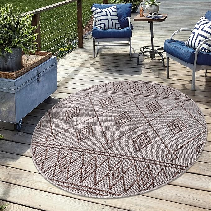 Keen Home Design Terrace Outdoor Round Rug - 5ft Round Washable Indoor/Outdoor Rug for Patio, Kitchen, Balcony, Beach, Garden, Deck and Porch, Size: 5'3" Round