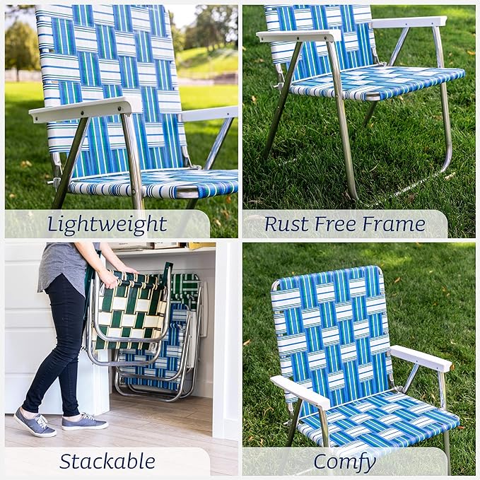 Lawn Chair USA Folding Aluminum Outdoor Patio Lawn Chair | Heavy-Duty Webbed Chairs for Camping, Sports, Beach, Yard & Tailgating | Lightweight Portable | Magnum - Orange and White with White Arms