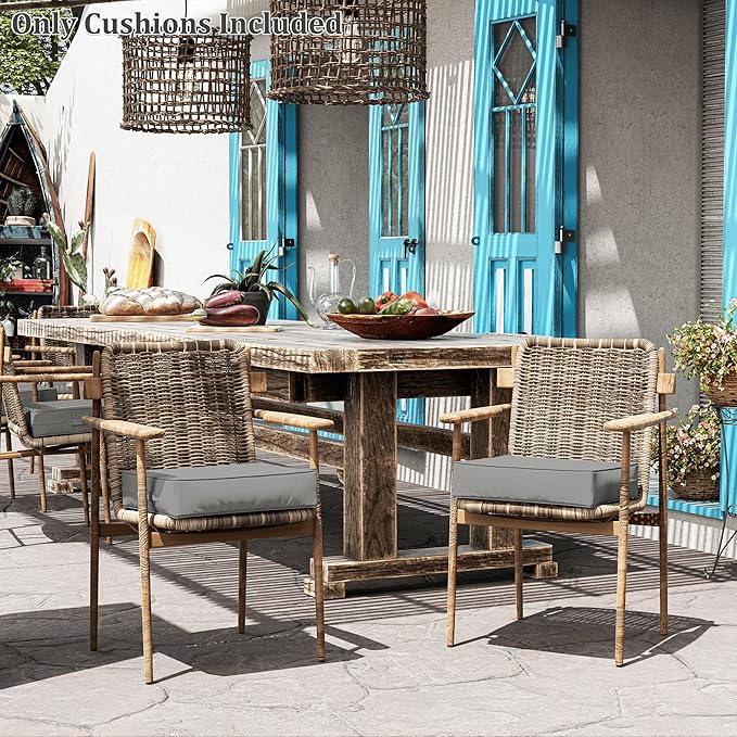 Patio Chair Cushions 18.5 X 16 X 4 Inch Waterproof Outdoor Seat Cushions for Patio Furniture, Outdoor Sofa Couch Pads with Ties & Handle, Set of 2, Light Grey