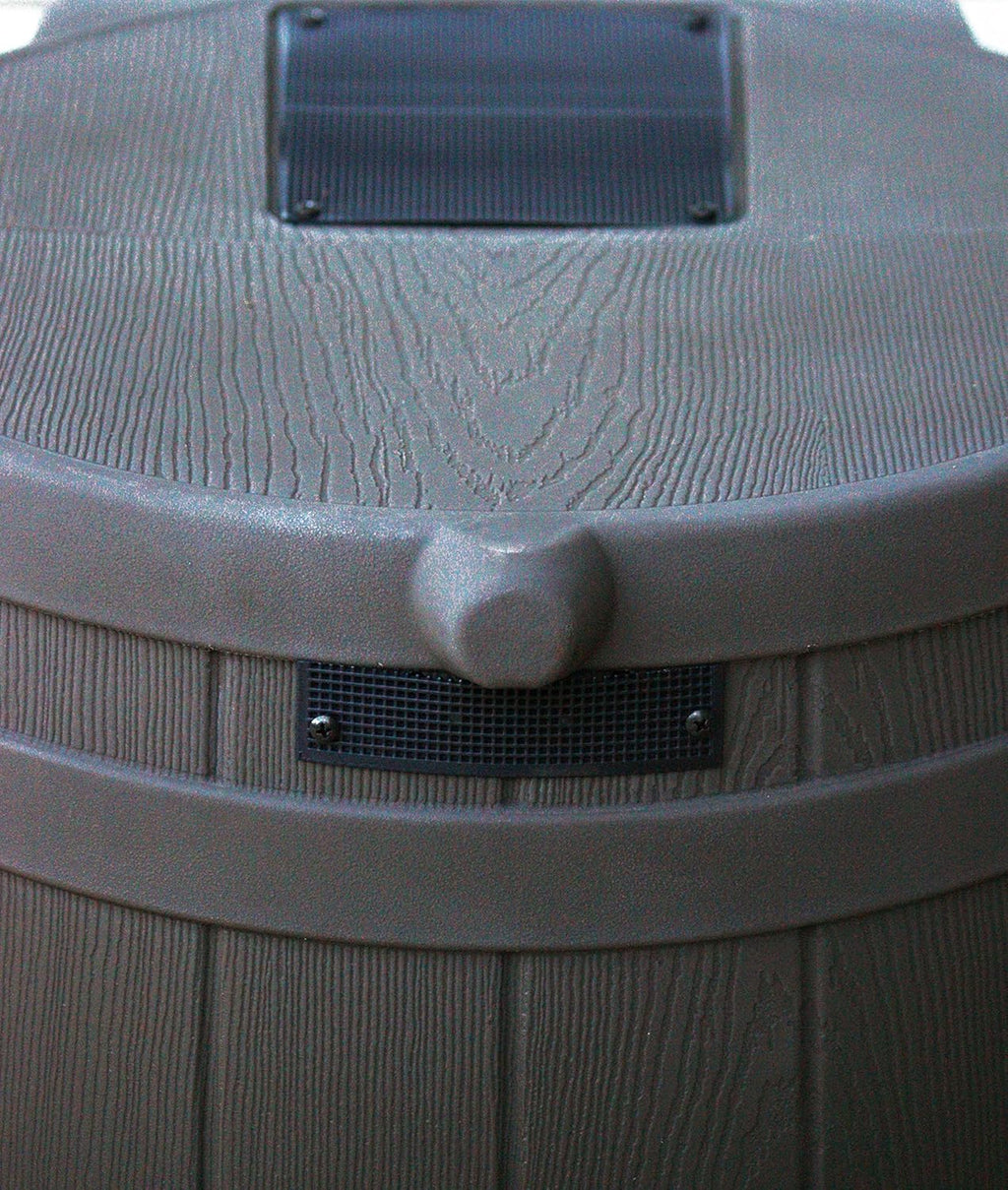 Good Ideas Rain Wizard Water Collection Plastic Barrel, Oak, 50 Gallon - Linkable Flat-Back Faux Wood Rainwater Catcher Storage Drum w/ Robust Metal Spigot & Fine Mesh Screen