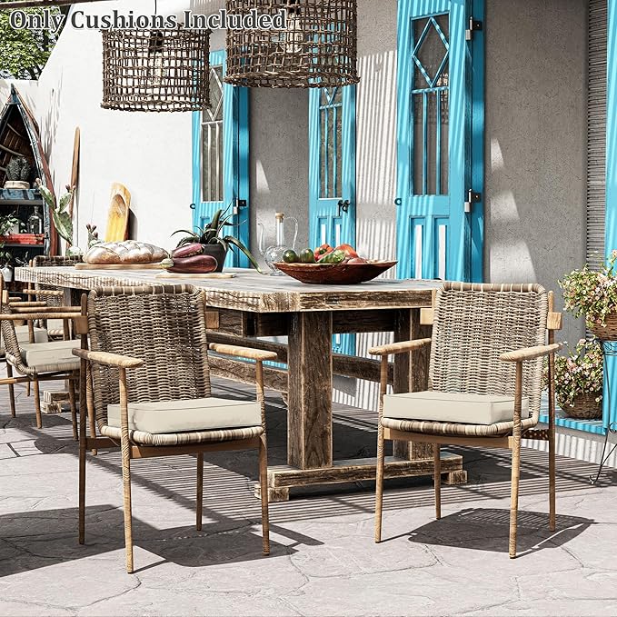 Patio Chair Cushions 17 X 16 X 3 Inch Waterproof Outdoor Seat Cushions for Patio Furniture, Outdoor Sofa Couch Pads with Ties & Handle, Set of 2, Cream