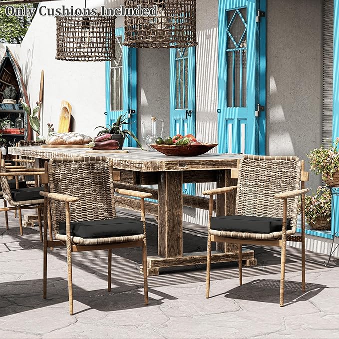Patio Chair Cushions 17 X 16 X 3 Inch Waterproof Outdoor Seat Cushions for Patio Furniture, Outdoor Sofa Couch Pads with Ties & Handle, Set of 2, Black