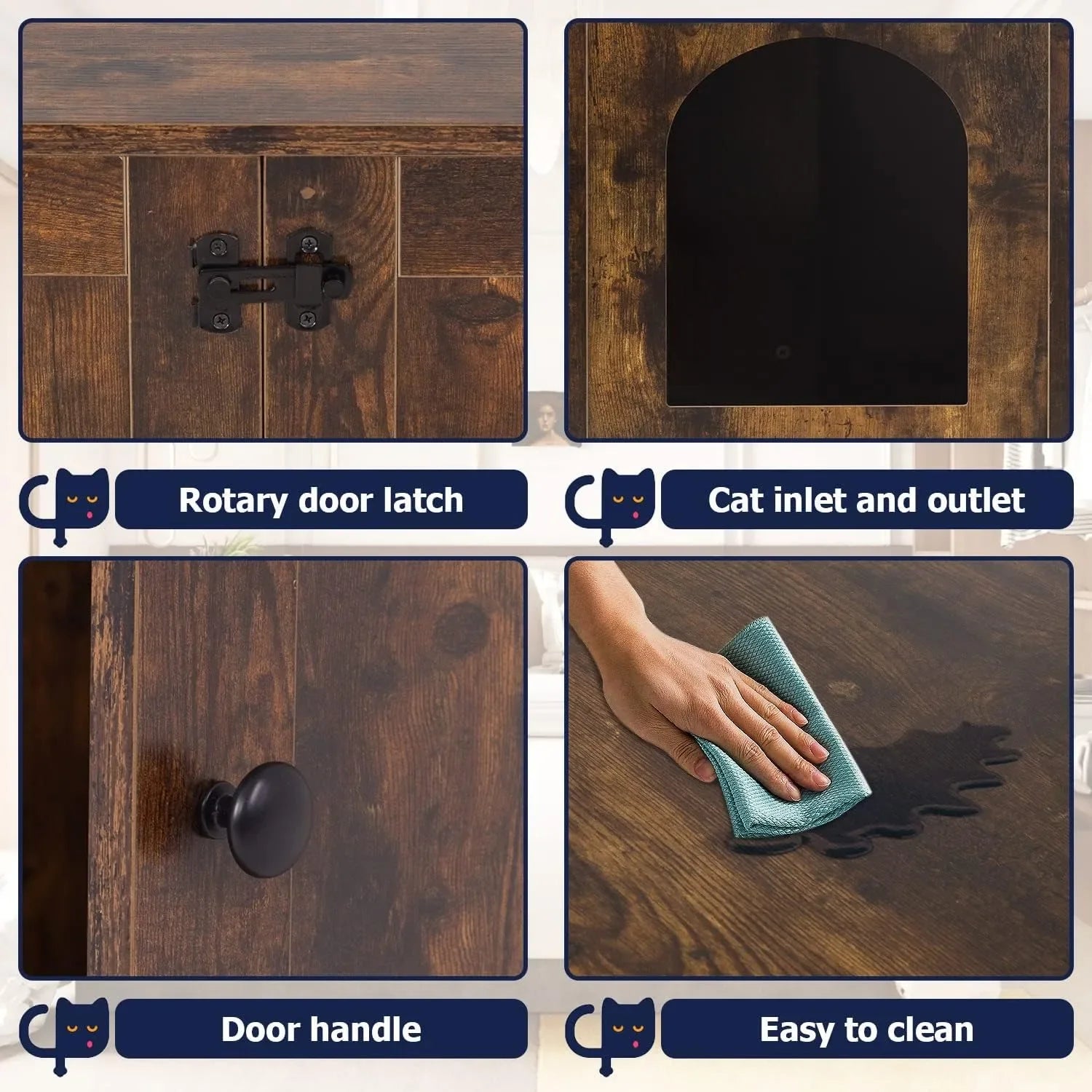 Cat Littler Box Enclosure, Wooden Cat Litter Box Furniture Hidden with Removable Divider & Reversible Entrance, Cats Wash