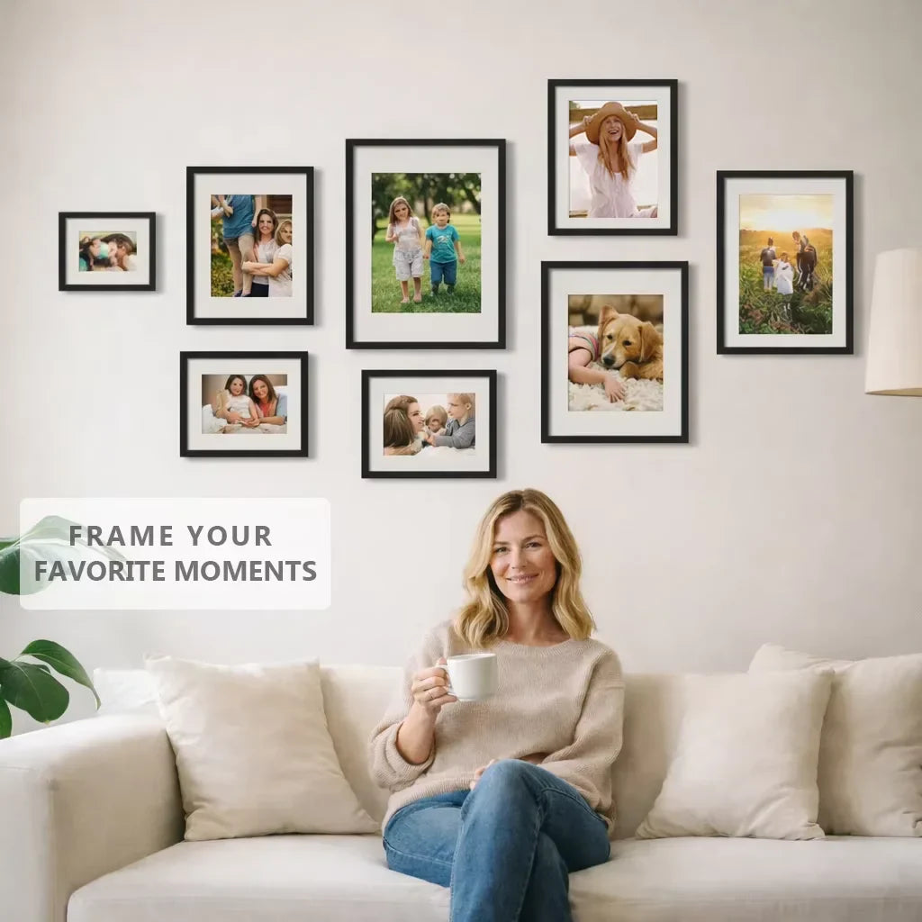 Aluminum Picture Frames Set With Mat For Wall Art Display