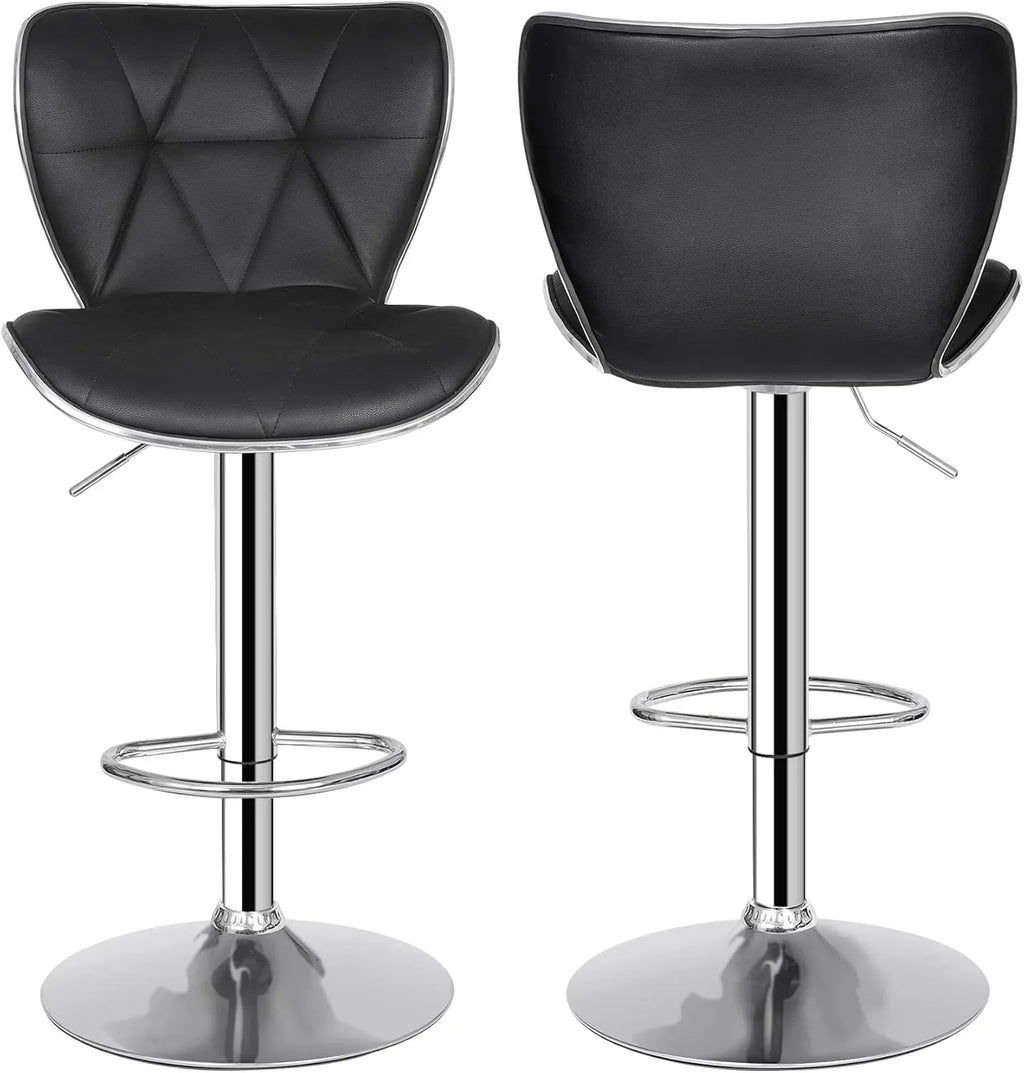 Adjustable Swivel Barstools Set of 2, Counter Height Bar Stools with Back, PU Leather Shell Back Tall Stools Set, Modern Ar