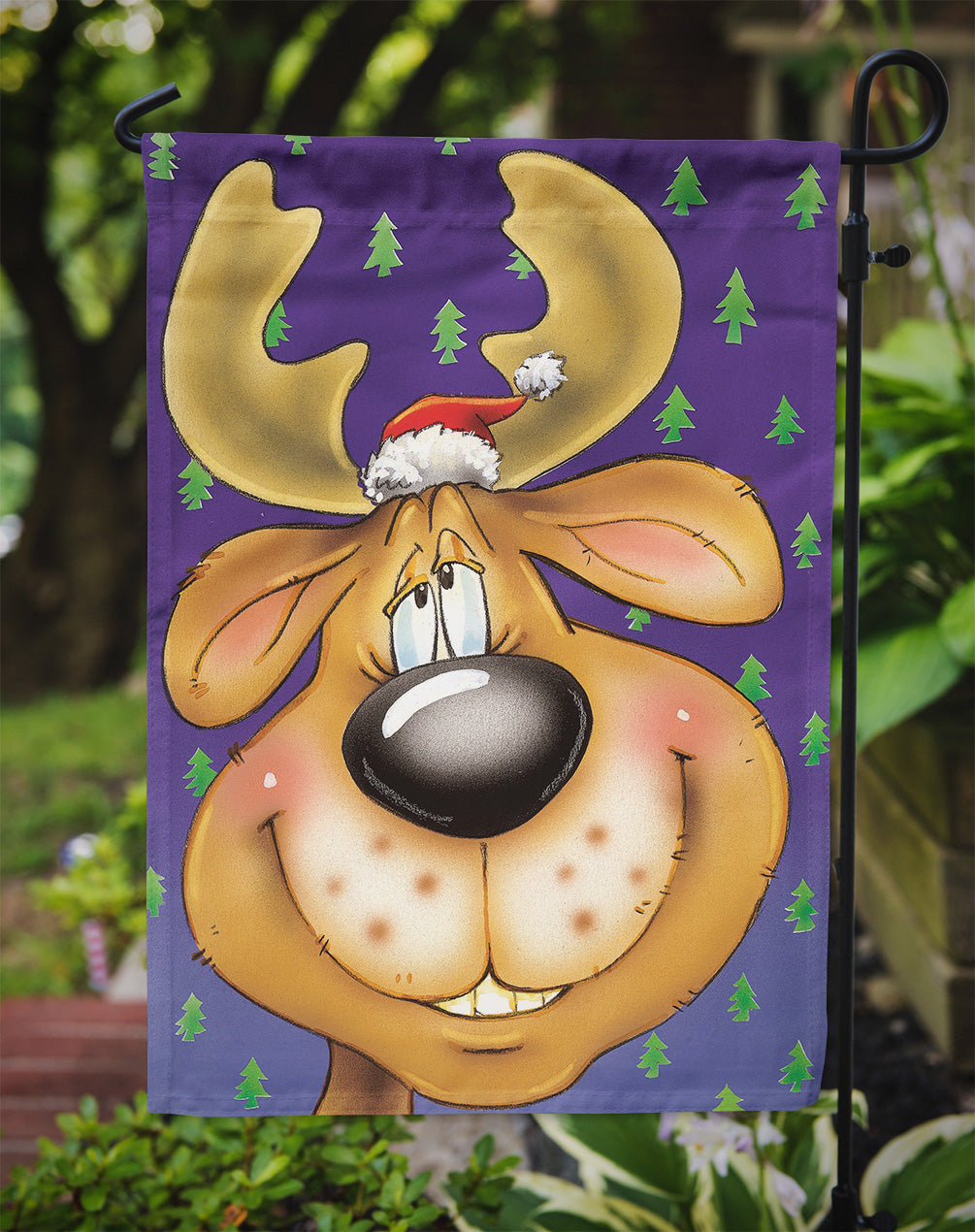 Comic Reindeer Garden Flag Mailbox Decorative Yard Banner Outside Patio Artwork for Flower Beds, Garden Size, Multicolor