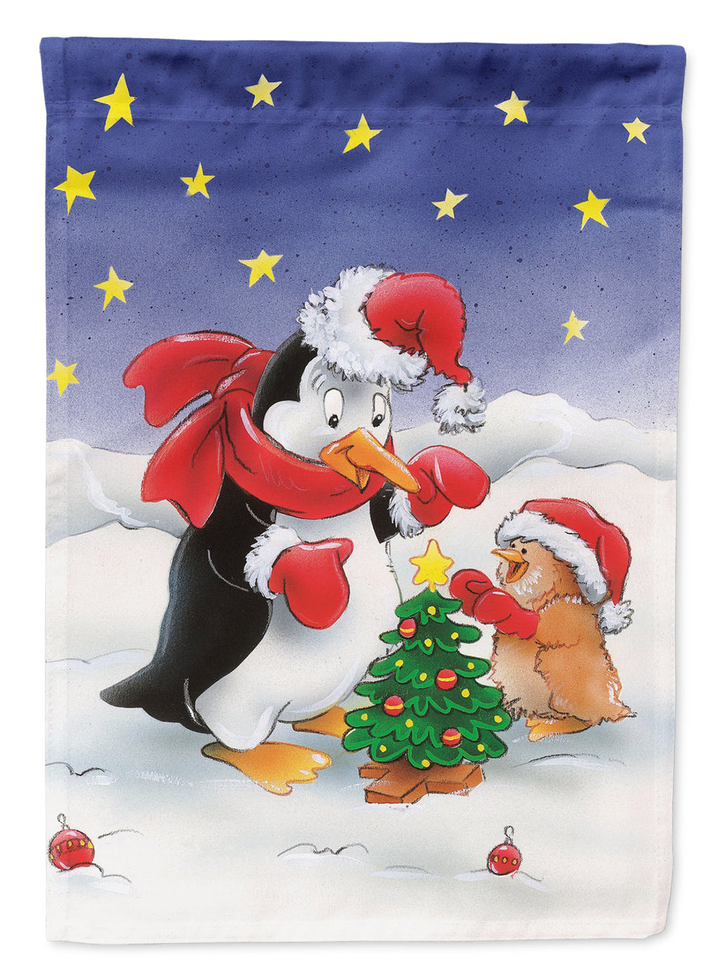 Penguin and Robin with Christmas Tree Garden Flag Mailbox Decorative Yard Banner Outside Patio Artwork for Flower Beds, Garden Size, Multicolor