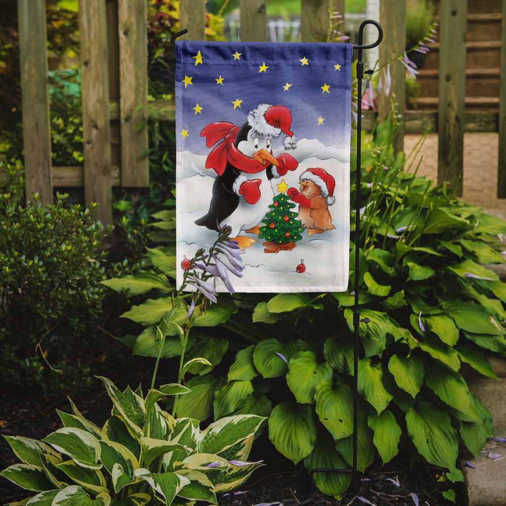 Penguin and Robin with Christmas Tree Garden Flag Mailbox Decorative Yard Banner Outside Patio Artwork for Flower Beds, Garden Size, Multicolor