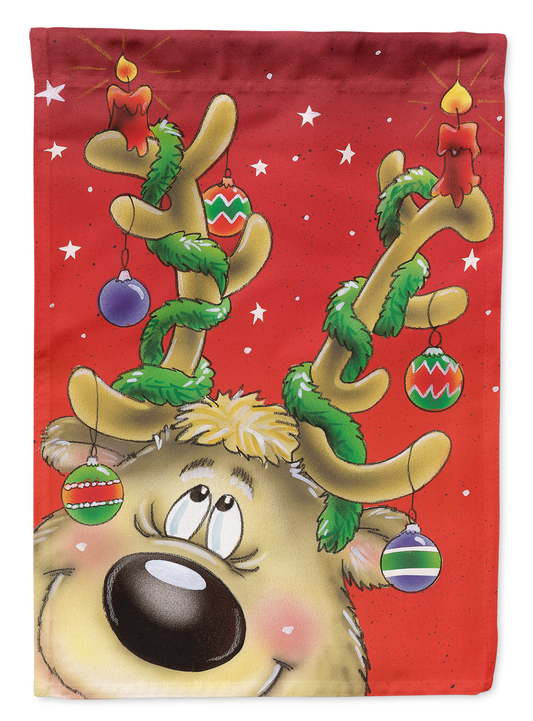 Comic Reindeer with Decorated Antlers Garden Flag Mailbox Decorative Yard Banner Outside Patio Artwork for Flower Beds, Garden Size, Multicolor
