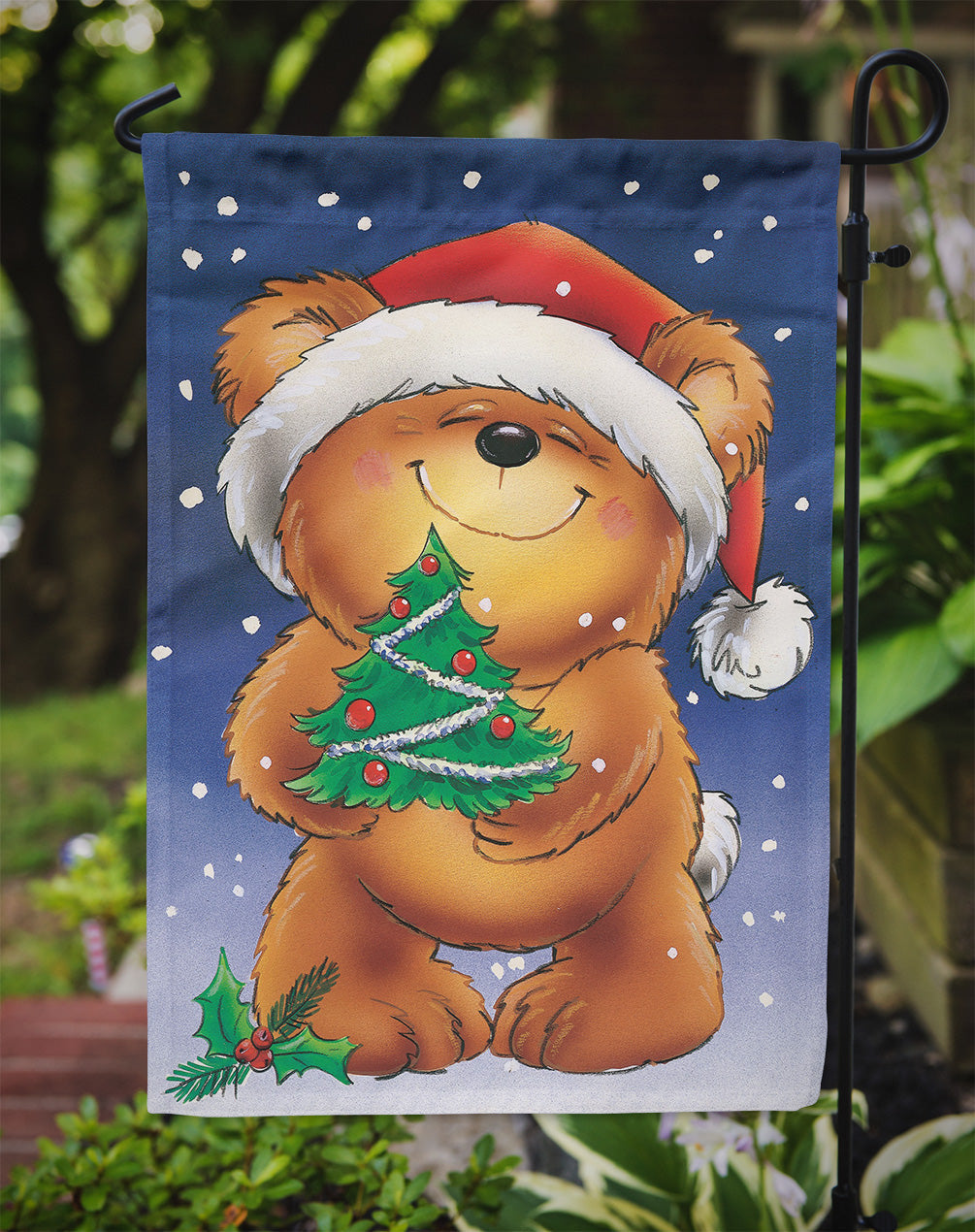 Teddy Bear and Christmas Tree Garden Flag Mailbox Decorative Yard Banner Outside Patio Artwork for Flower Beds, Garden Size, Multicolor