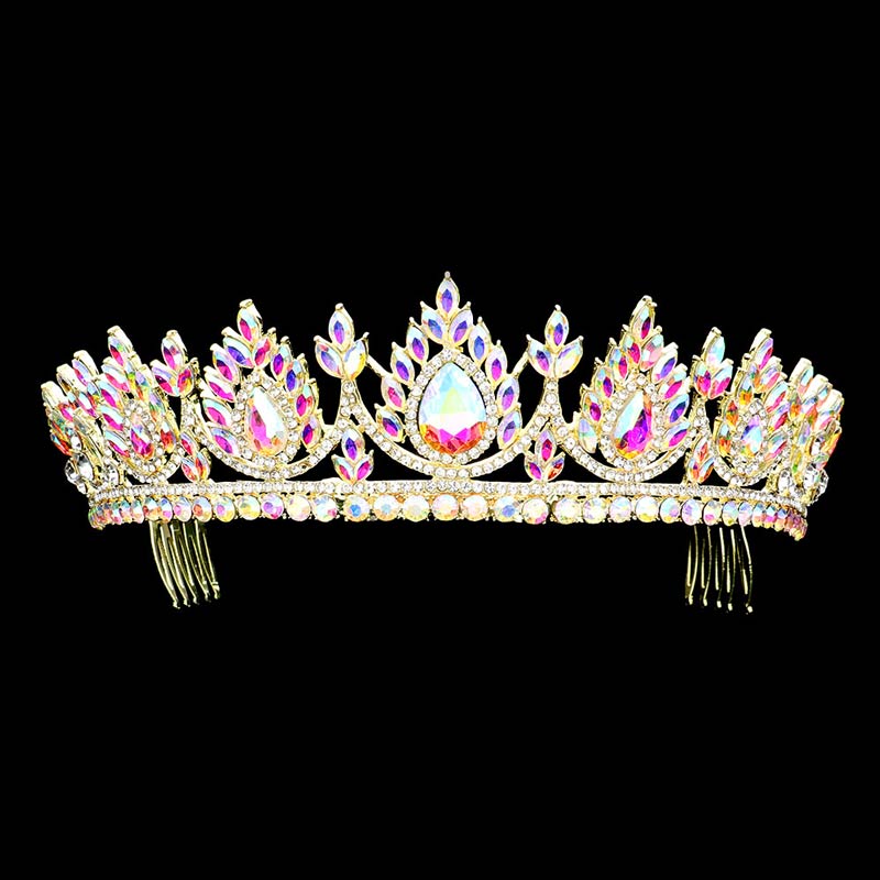Teardrop Accented Marquise Stone Cluster Princess Tiara