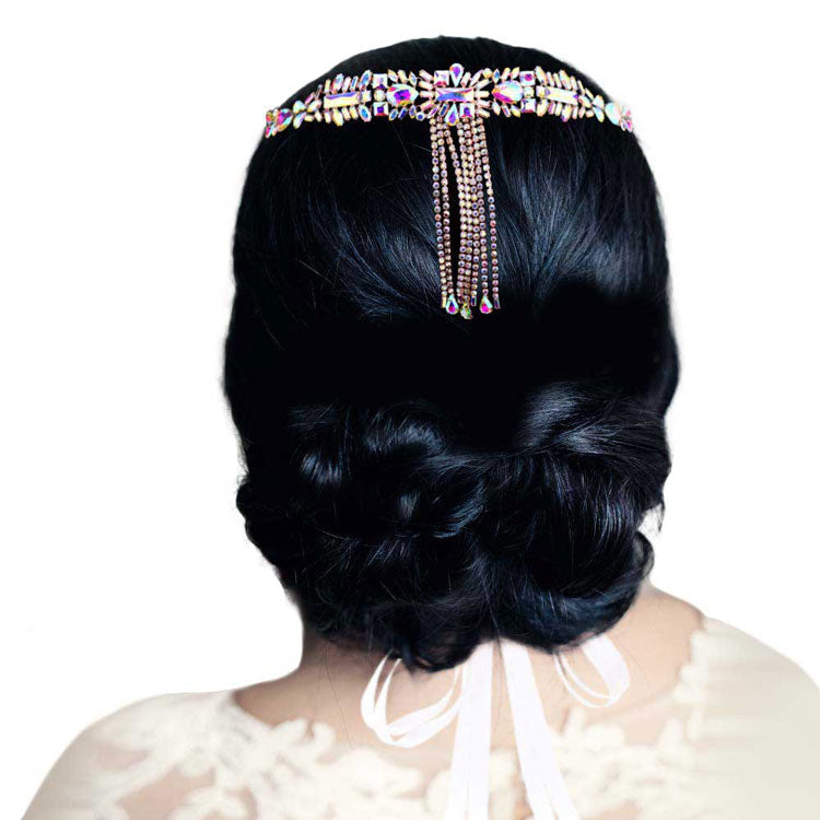 Multi Stone Rhinestone Sash Ribbon Wedding Belt Headband