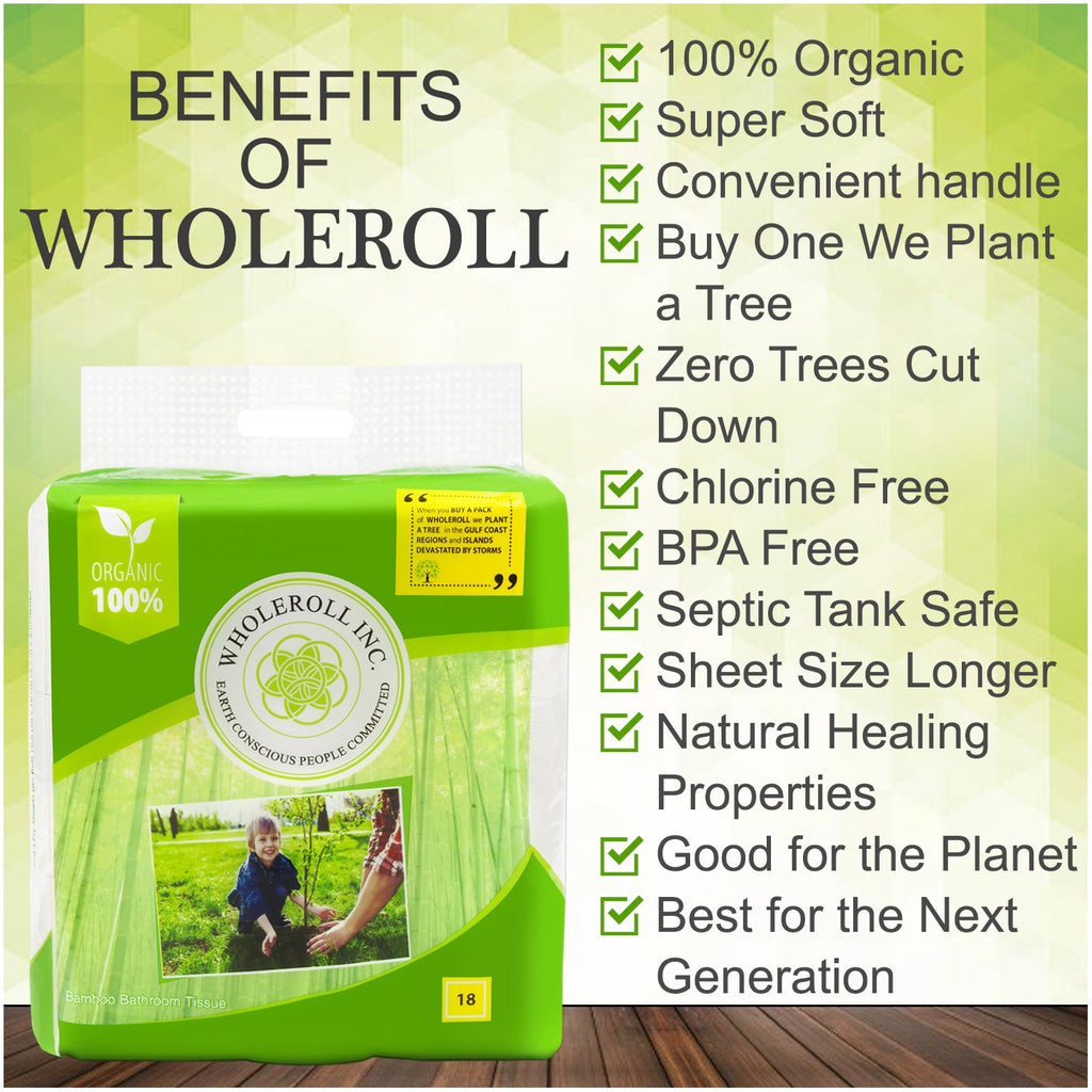WHOLEROLL  Organic Bamboo Toilet Paper #18 Ct