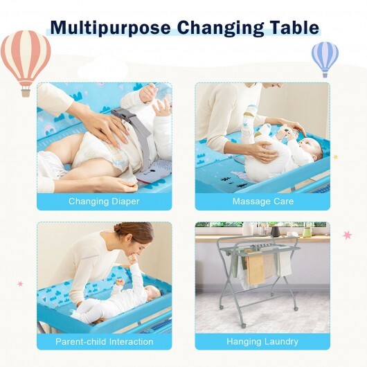 Baby Changing Table with Safety Belt and 4-side Defence-Gray