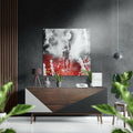 Astronaut In Red Smoke Brushed Aluminium Dibond Wall Art