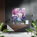 Violet Blue Ink Bloom Brushed Aluminium Dibond Wall Art