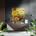 Golden Yellow Cosmos Blooms Brushed Aluminium Dibond Wall Art