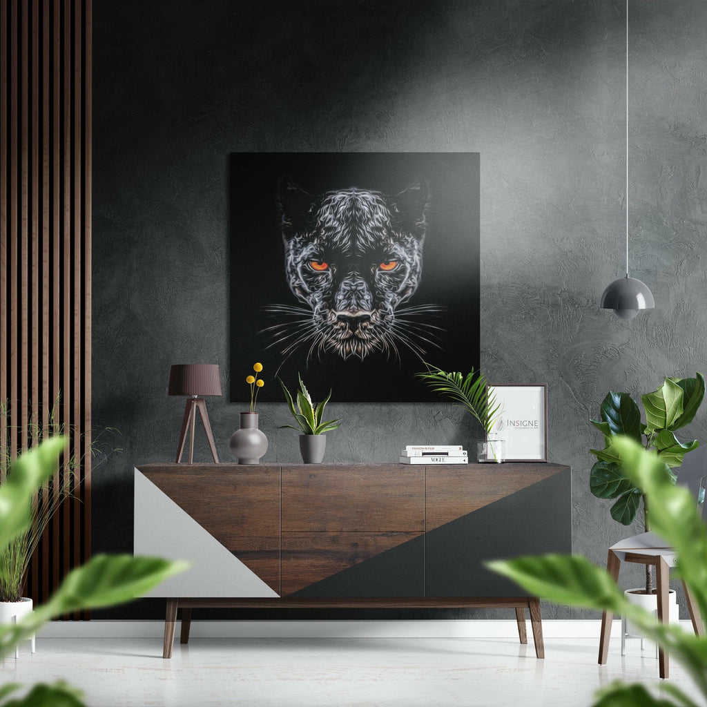 Orange Eyed Black Panther Face Brushed Aluminium Dibond Wall Art
