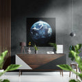 Blue Earth Globe in Deep Space Brushed Aluminium Dibond Wall Art