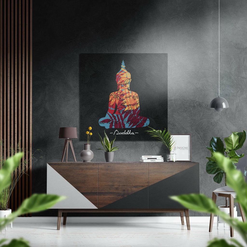 Collage Buddha Silhouette on Black Brushed Aluminium Dibond Wall Art