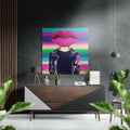 Pink Lips Head Rainbow Stripes Brushed Aluminium Dibond Wall Art