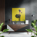 Top Hat Flamingo On Yellow Polka Dots Brushed Aluminium Dibond Wall Art