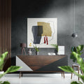 Abstract Paper Shapes in Yellow and Navy Brushed Aluminium Dibond Wall Art