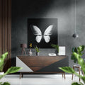 White Butterfly on Black Brushed Aluminium Dibond Wall Art