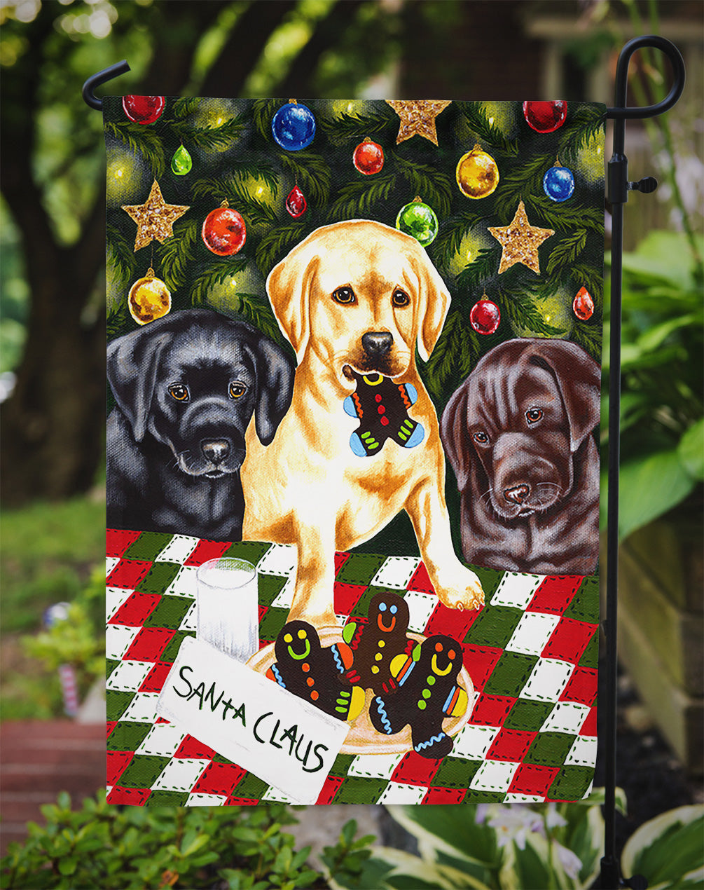 Santa's Helpers in Christmas Stockings Labrador Garden Flag Mailbox Decorative Yard Banner Outside Patio Artwork for Flower Beds, Garden Size, Multicolor