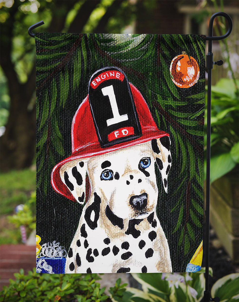 Fire Fighter Christmas Dalmatian Garden Flag Mailbox Decorative Yard Banner Outside Patio Artwork for Flower Beds, Garden Size, Multicolor