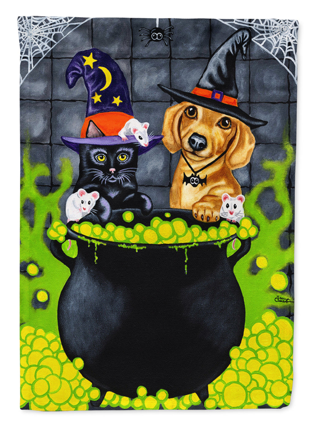 Brewing up Trouble Halloween Dachshund Garden Flag Mailbox Decorative Yard Banner Outside Patio Artwork for Flower Beds, Garden Size, Multicolor