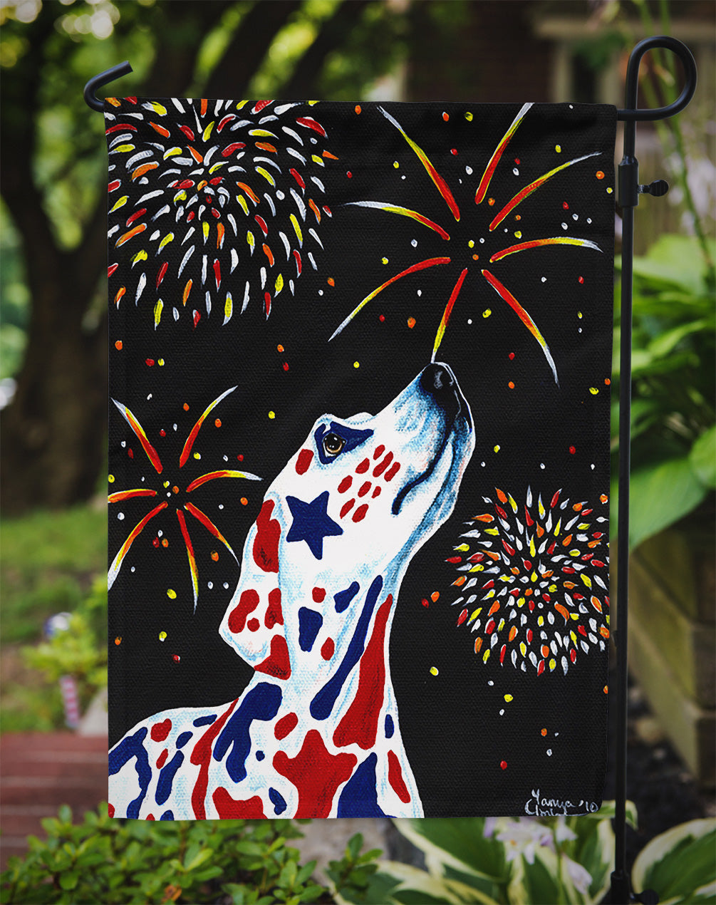 For our Heros Fireworks Patriotic Dalmatian Garden Flag Mailbox Decorative Yard Banner Outside Patio Artwork for Flower Beds, Garden Size, Multicolor